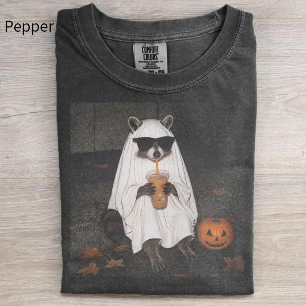 img_5158-2 Ghost Raccoon Iced Coffee Halloween T-Shirt – Comfort Colors 1717